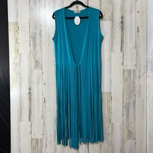 Fringe! Hippie Chick Teal Sleeveless Cardigan with Fringe